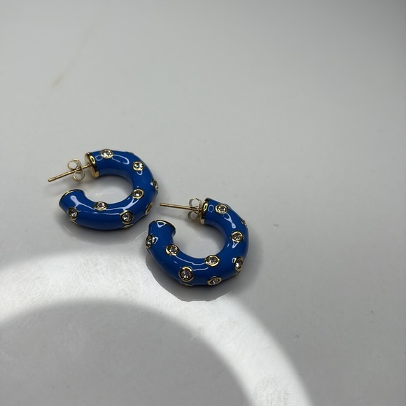 Blue and Gold Hoop Earrings - Picture 2 of 3